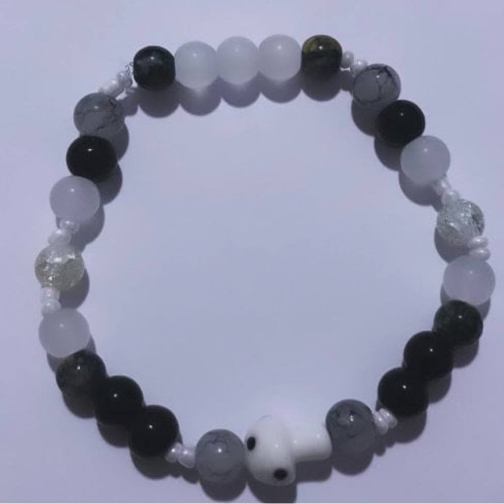 White and Black  Mushroom Bracelet